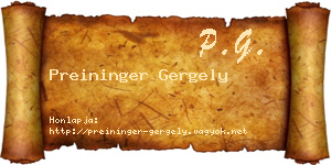 Preininger Gergely névjegykártya